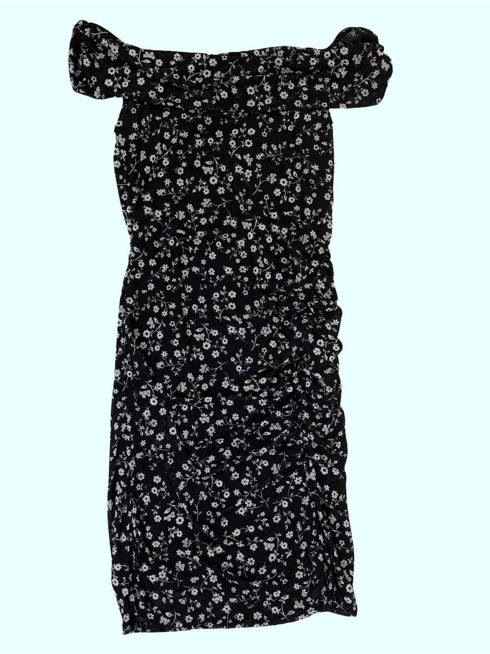 Black Floral Off-Shoulder Midi Dress